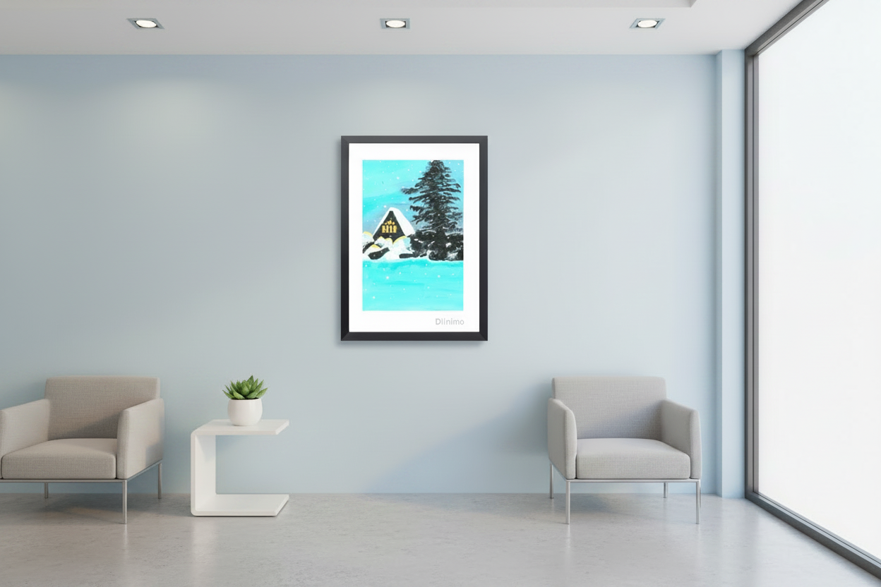 Cozy Winter Cabin - Serene Snowy Landscape Art Painting