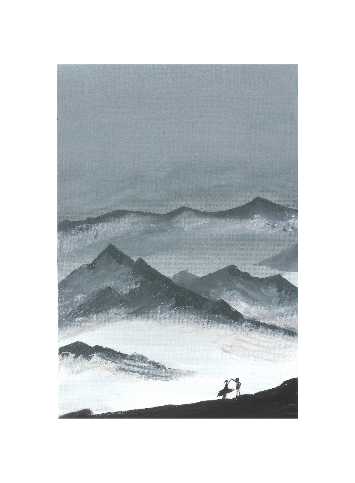 Misty Mountain Dance - Serene Landscape Wall Art Painting