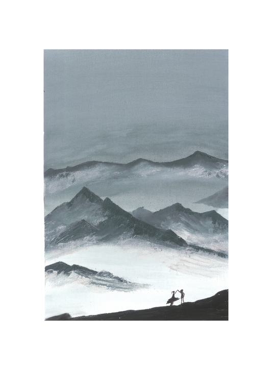 Misty Mountain Dance - Serene Landscape Wall Art Painting