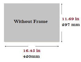 Measurement chart for a painting without a frame, showing dimensions in inches and millimeters.