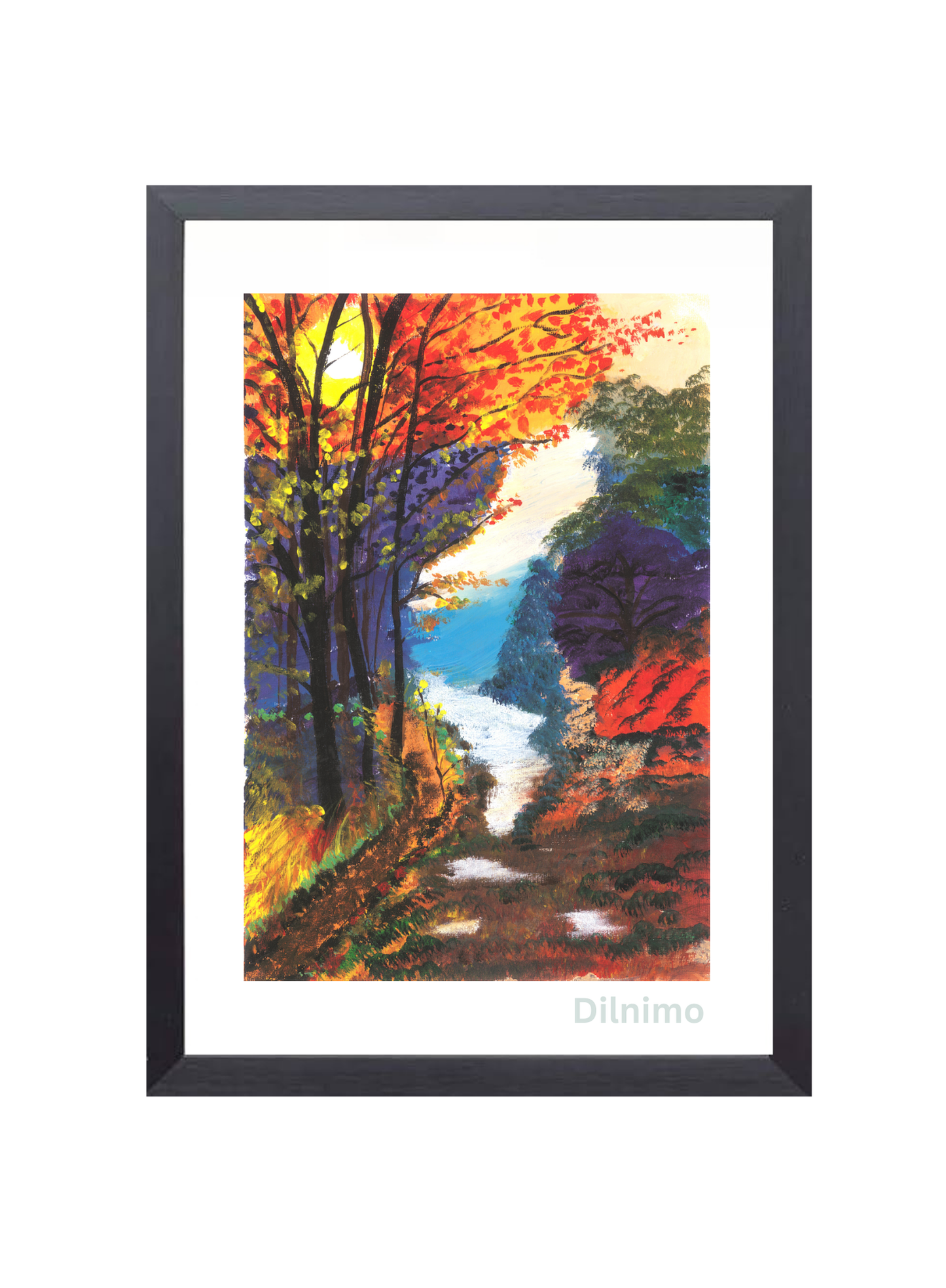 Autumn Pathway Serenity | Vibrant Fall Framed Painting