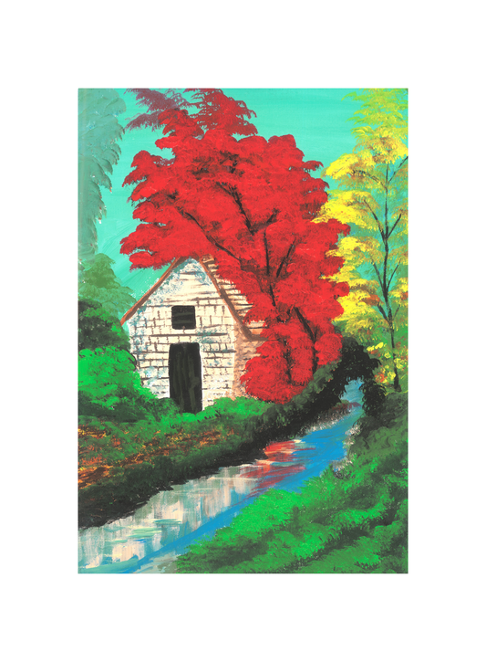 Charming Rustic Cottage - Vibrant Nature | Framed Painting