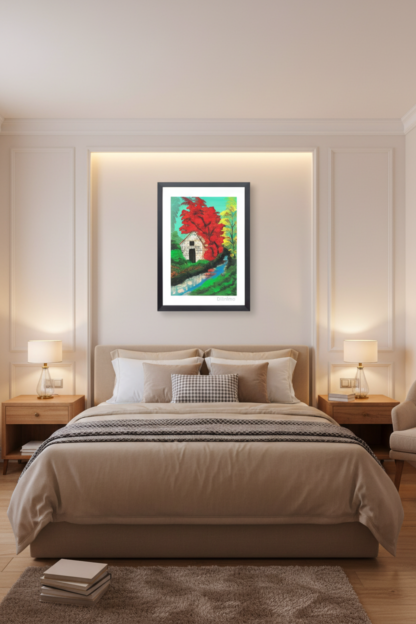 Charming Rustic Cottage - Vibrant Nature | Framed Painting