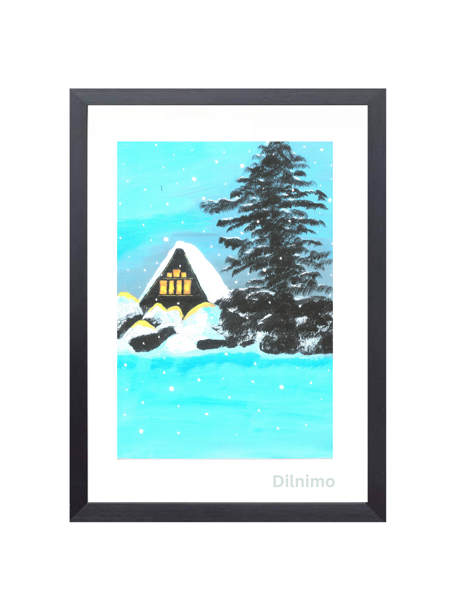 Cozy Winter Cabin - Serene Snowy Landscape Art Painting