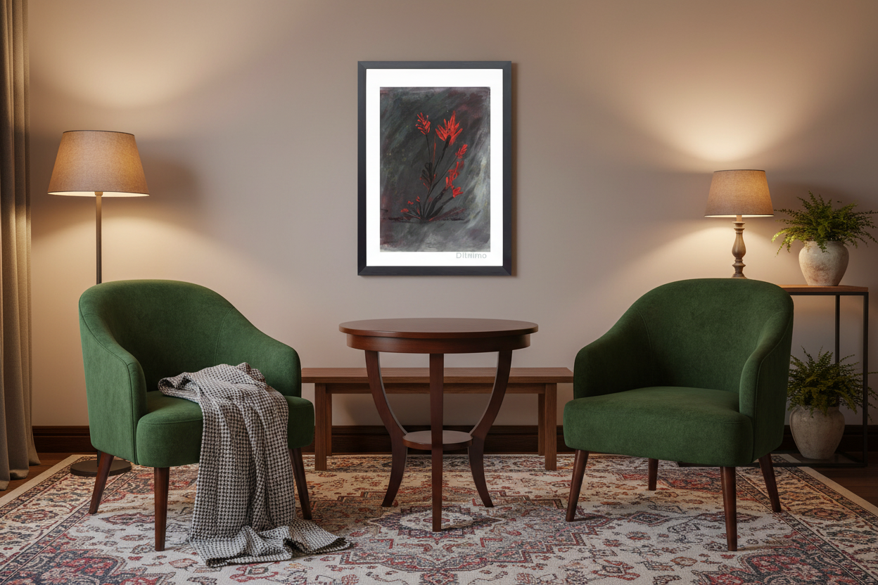 Dark Elegance: Red Floral Original Painting