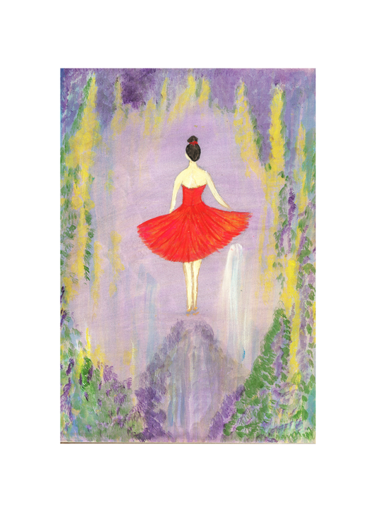 Elegant Ballet Dancer in Red Dress  | Framed Painting