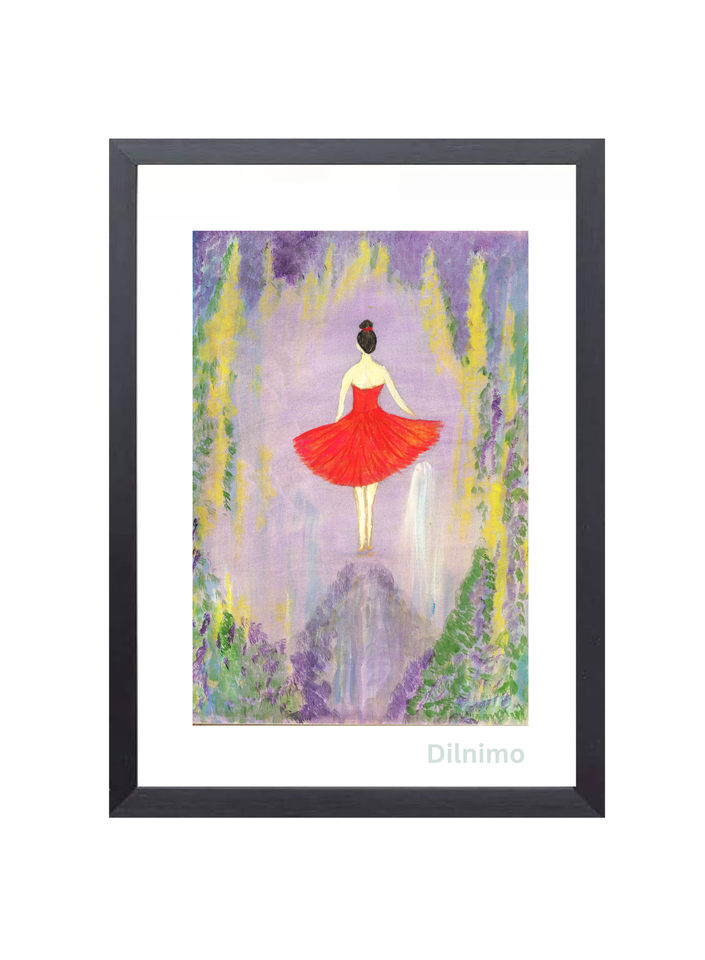 Elegant Ballet Dancer in Red Dress  | Framed Painting