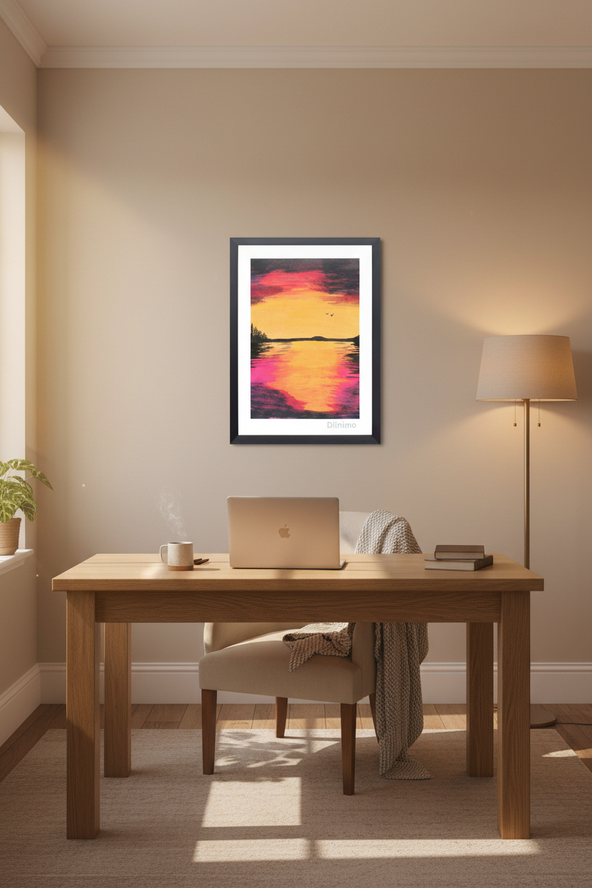 Golden Sunset Over Water - Serene Landscape Wall Art Painting
