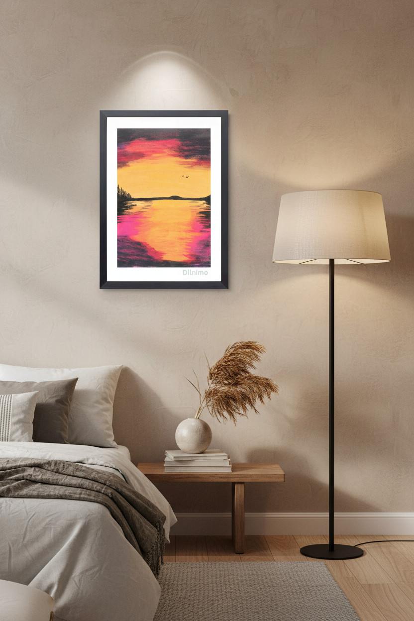 Golden Sunset Over Water - Serene Landscape Wall Art Painting