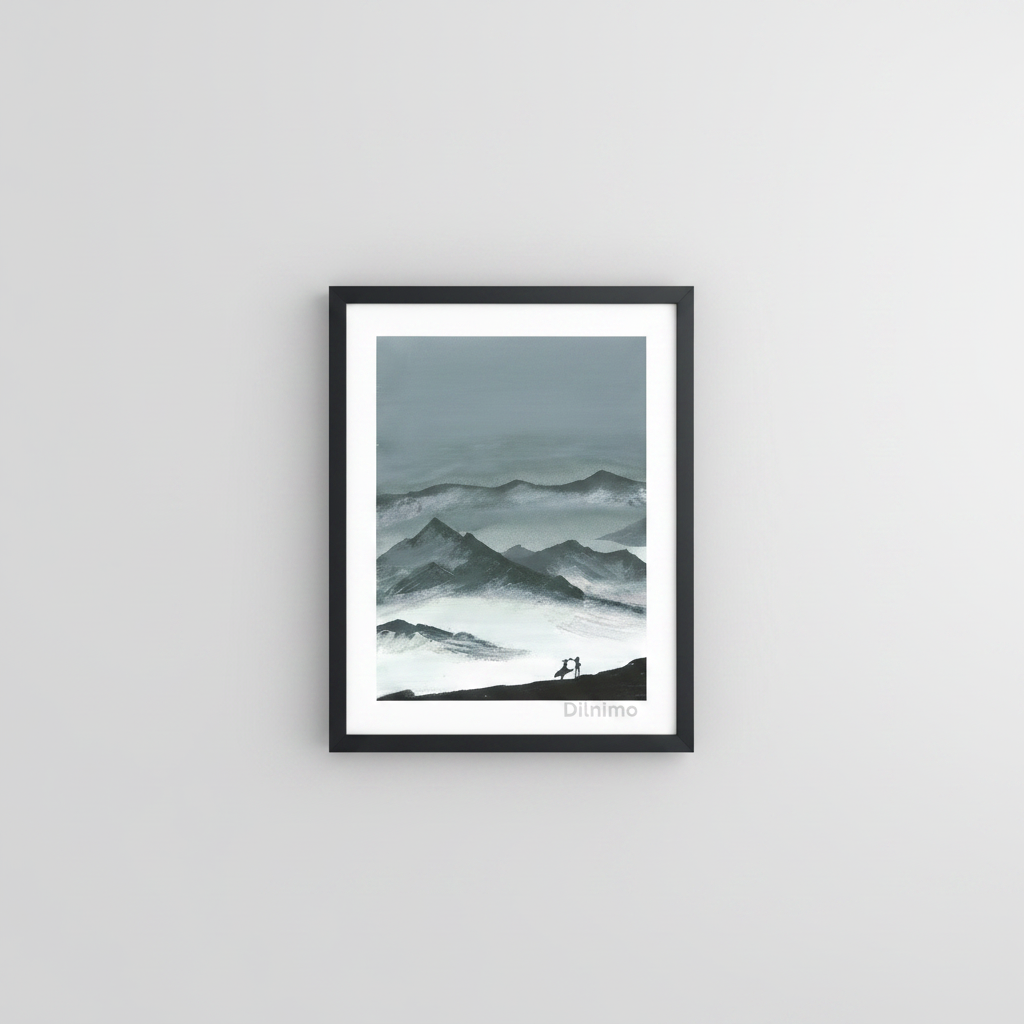 Misty Mountain Dance - Serene Landscape Wall Art Painting