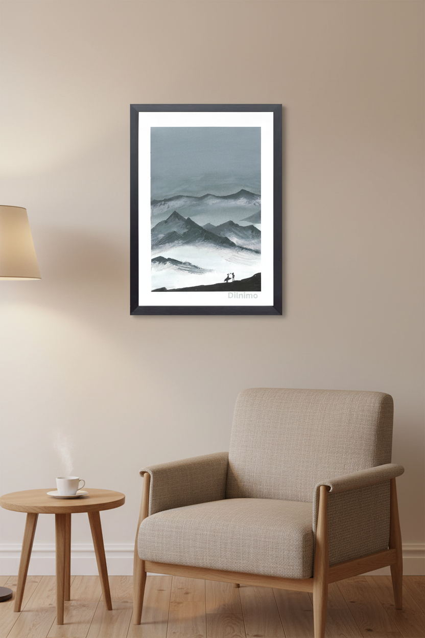 Misty Mountain Dance - Serene Landscape Wall Art Painting
