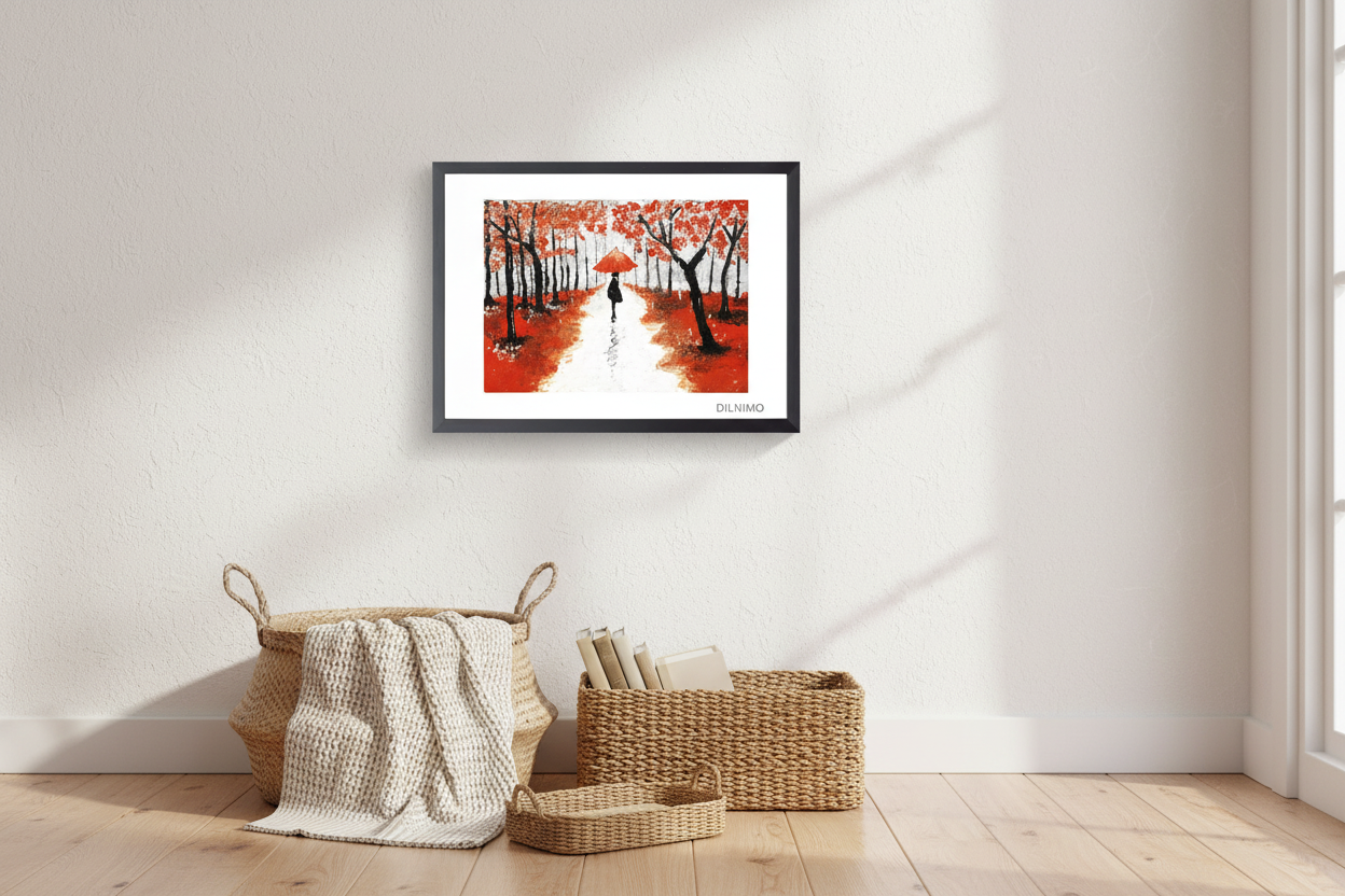 Rainy Autumn Walk | Romant Walk | Framed Painting