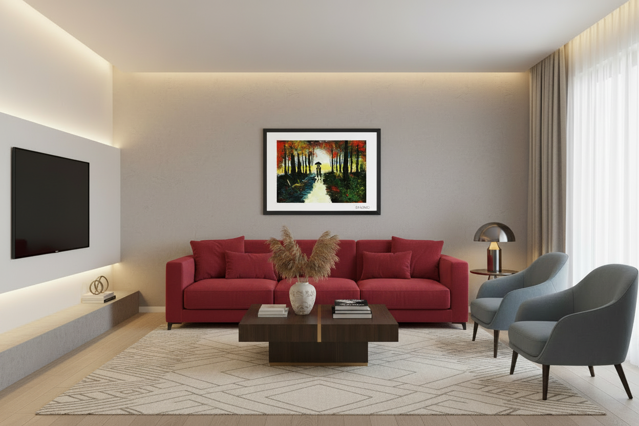 Romantic Walk in the Park| Framed Painting
