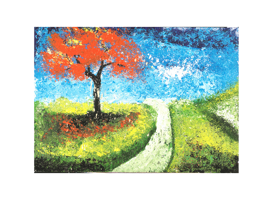 Serene Landscape| Red Tree | Framed Painting