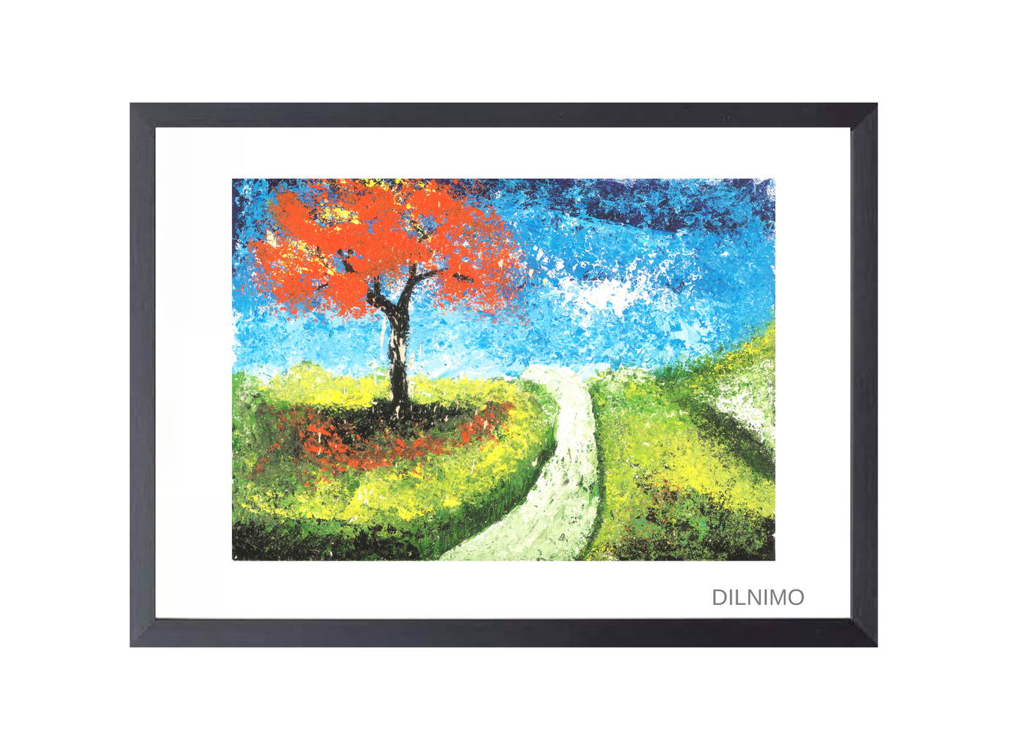 Serene Landscape| Red Tree | Framed Painting