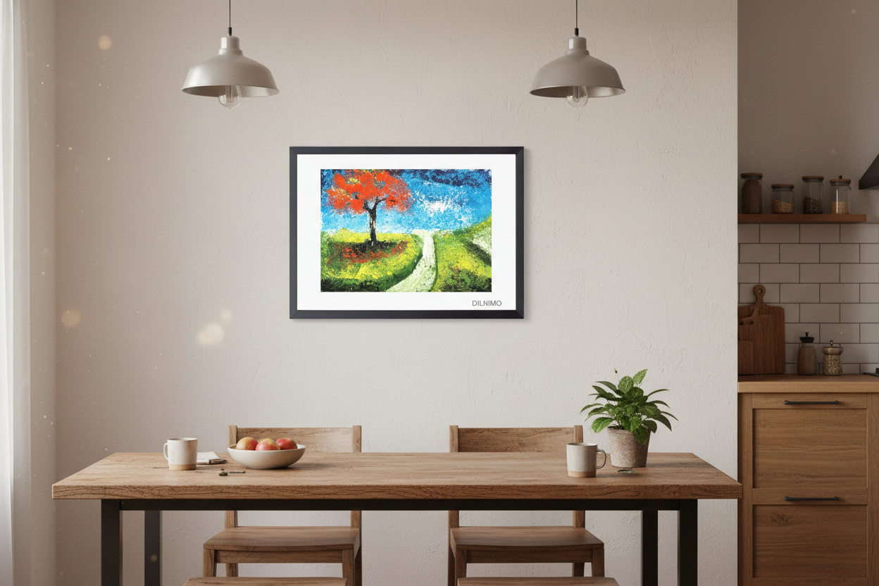 Serene Landscape| Red Tree | Framed Painting