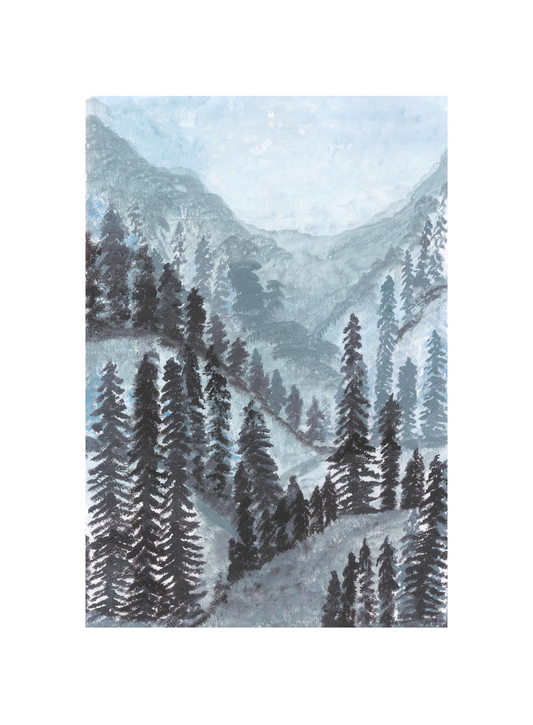 Serene Misty Mountain Forest - Tranquil Wall Art Original Painting