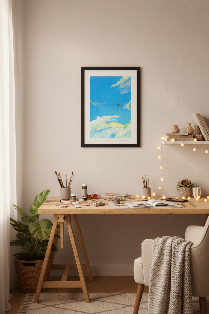 Serene Sky with Kite - Wall Art Original Painting