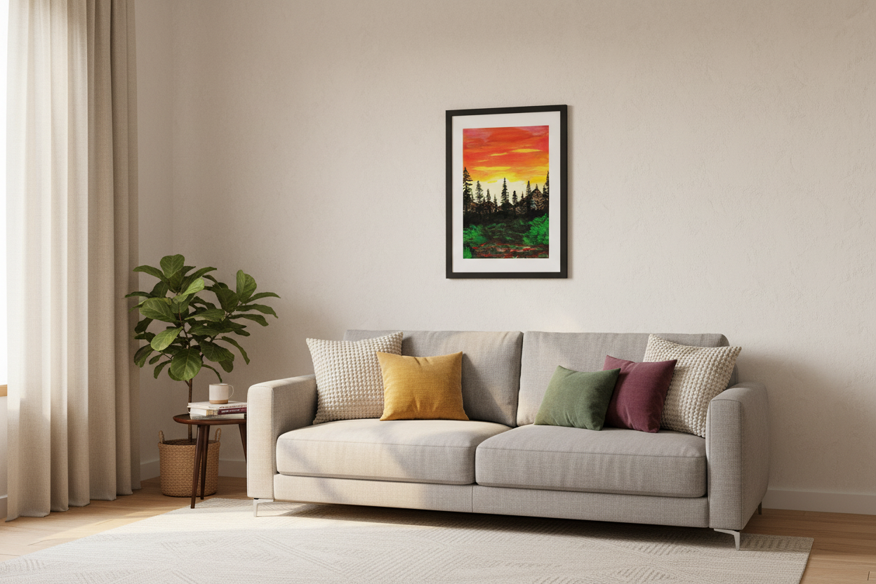 Serene Sunset Forest |Vibrant Nature-Inspired Painting